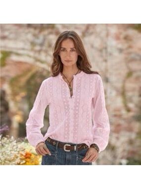 Sundance Light Pink Mirabelle Cotton Eyelet Blouse Size SMALL